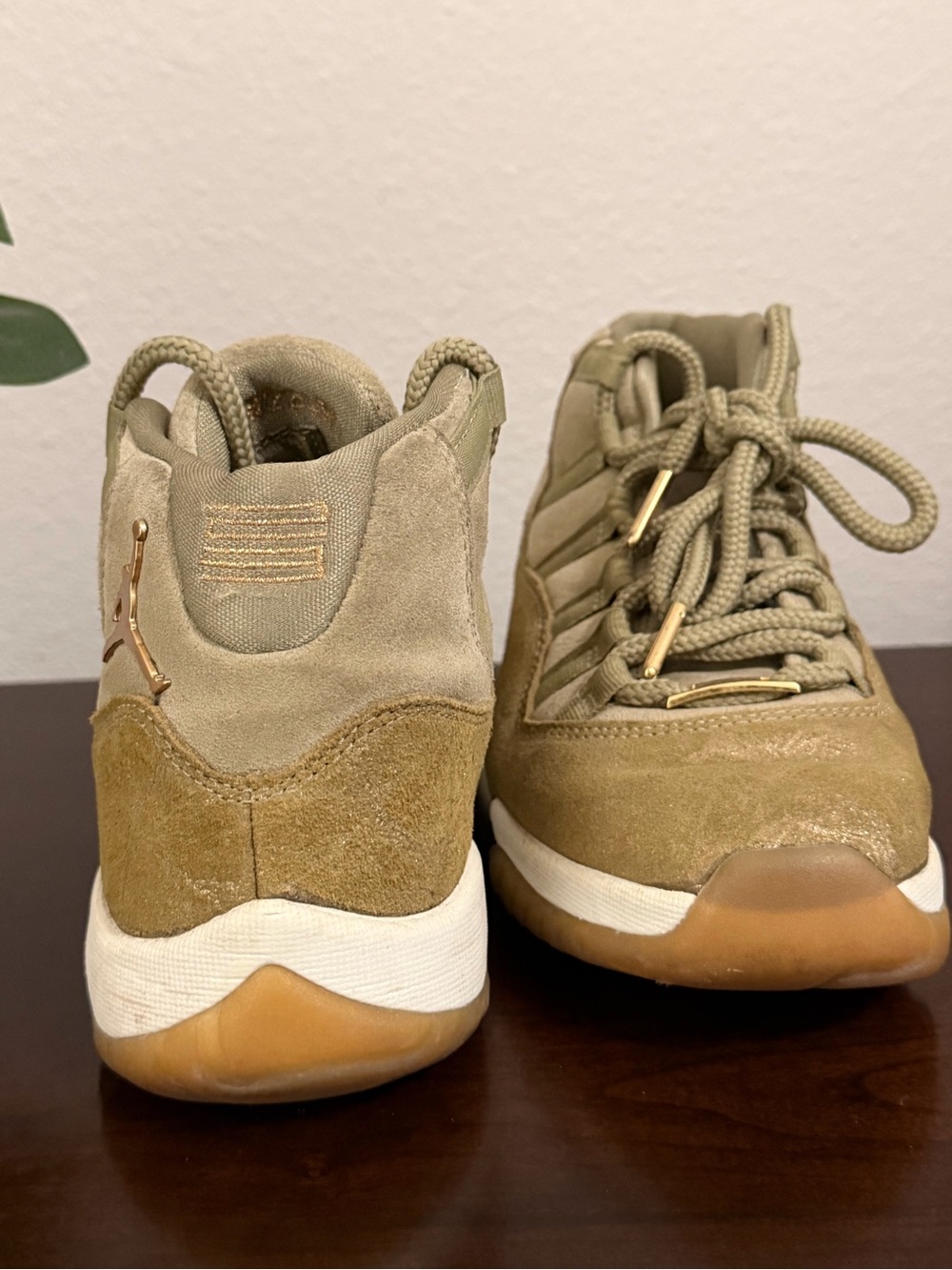 Jordan Kids Olive Suede High-Top Sneakers with Gold Accents